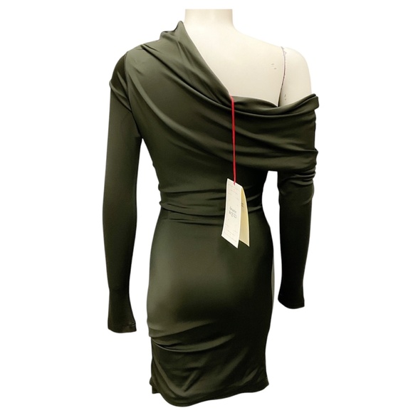 ALEXANDER MCQUEEN EBONY 2024 ASYMMETRIC DRAPE MINI DRESS - Picture 3 of 6
